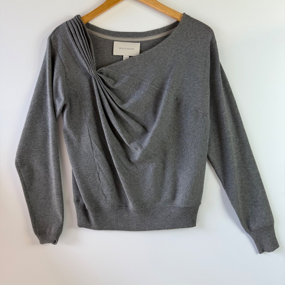 Brochu Walker Atlas Sweater Pleated Asymmetric Viscose Blend Gray Size S $398